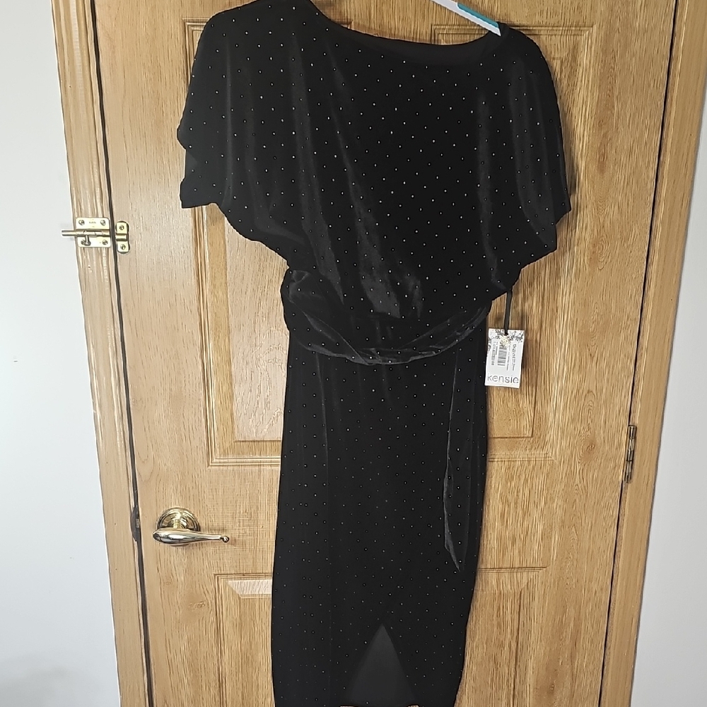 Kensie Elegant Black Midi Dress with Subtle Dots